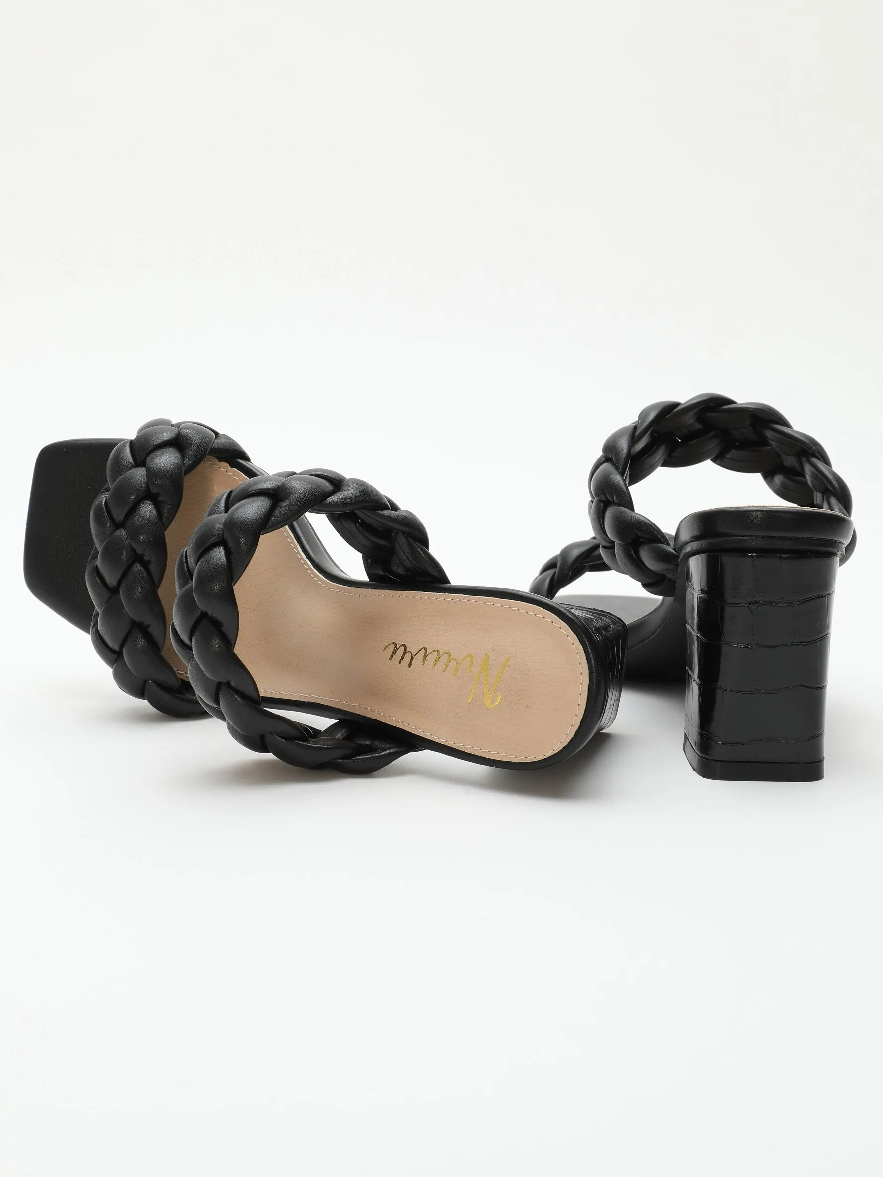Nvuvu Square Toe Braided Two Strap High Heeled Sandal