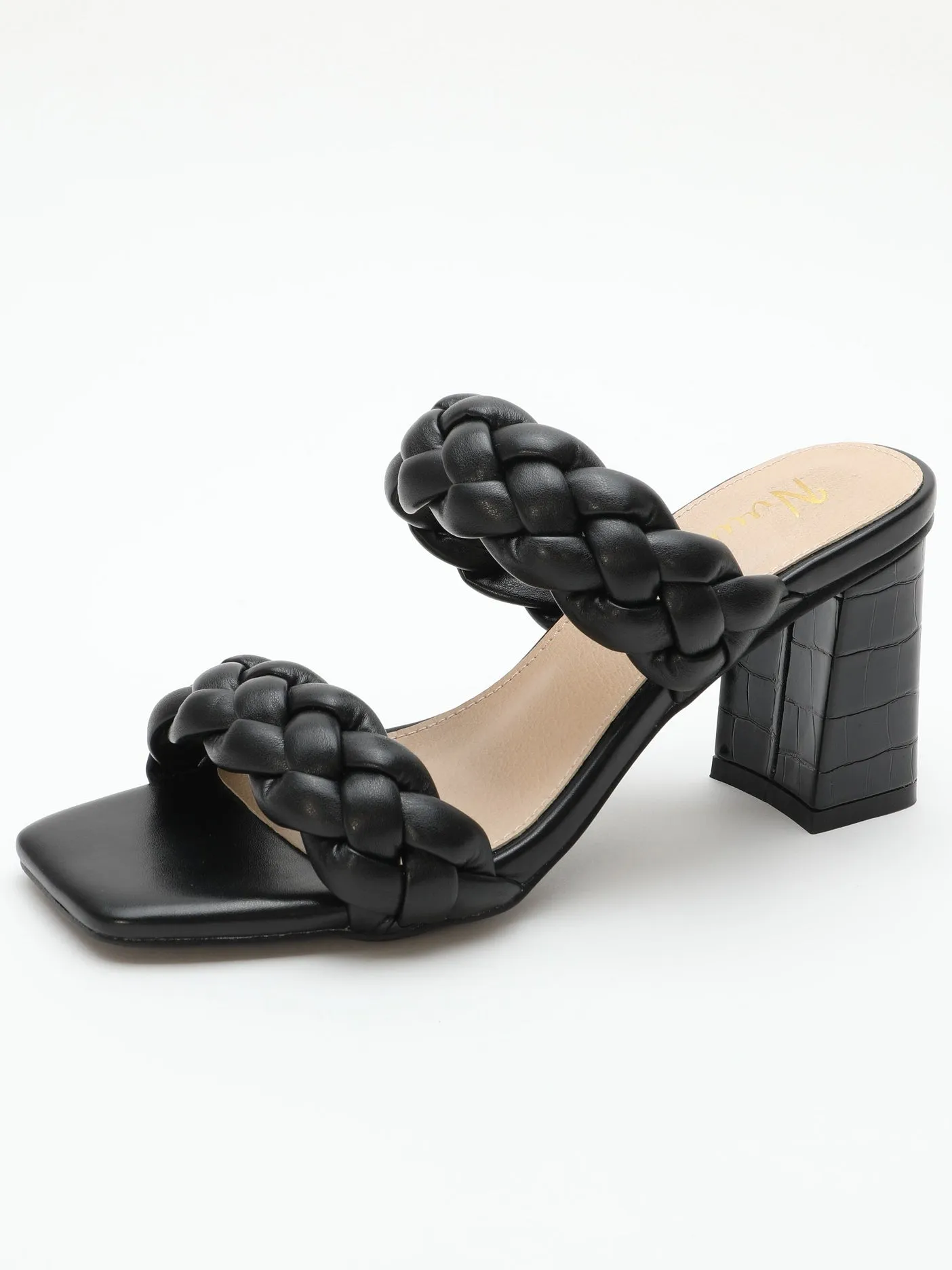 Nvuvu Square Toe Braided Two Strap High Heeled Sandal