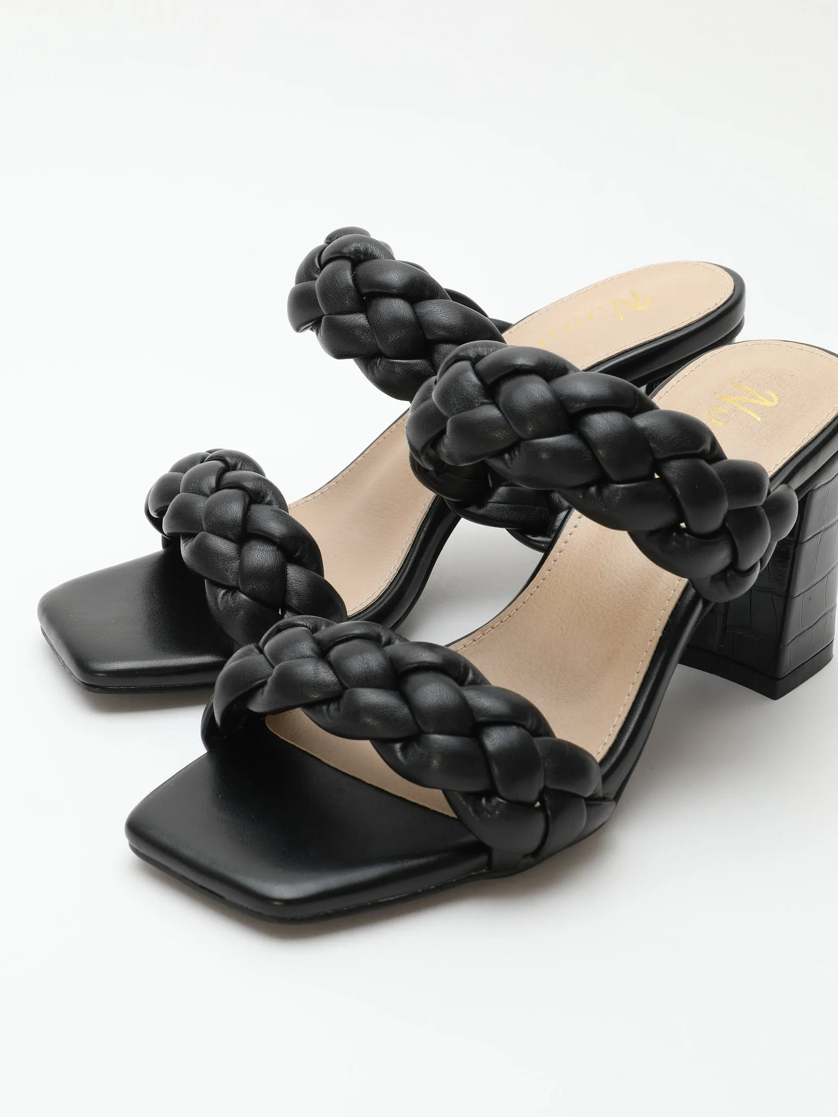 Nvuvu Square Toe Braided Two Strap High Heeled Sandal