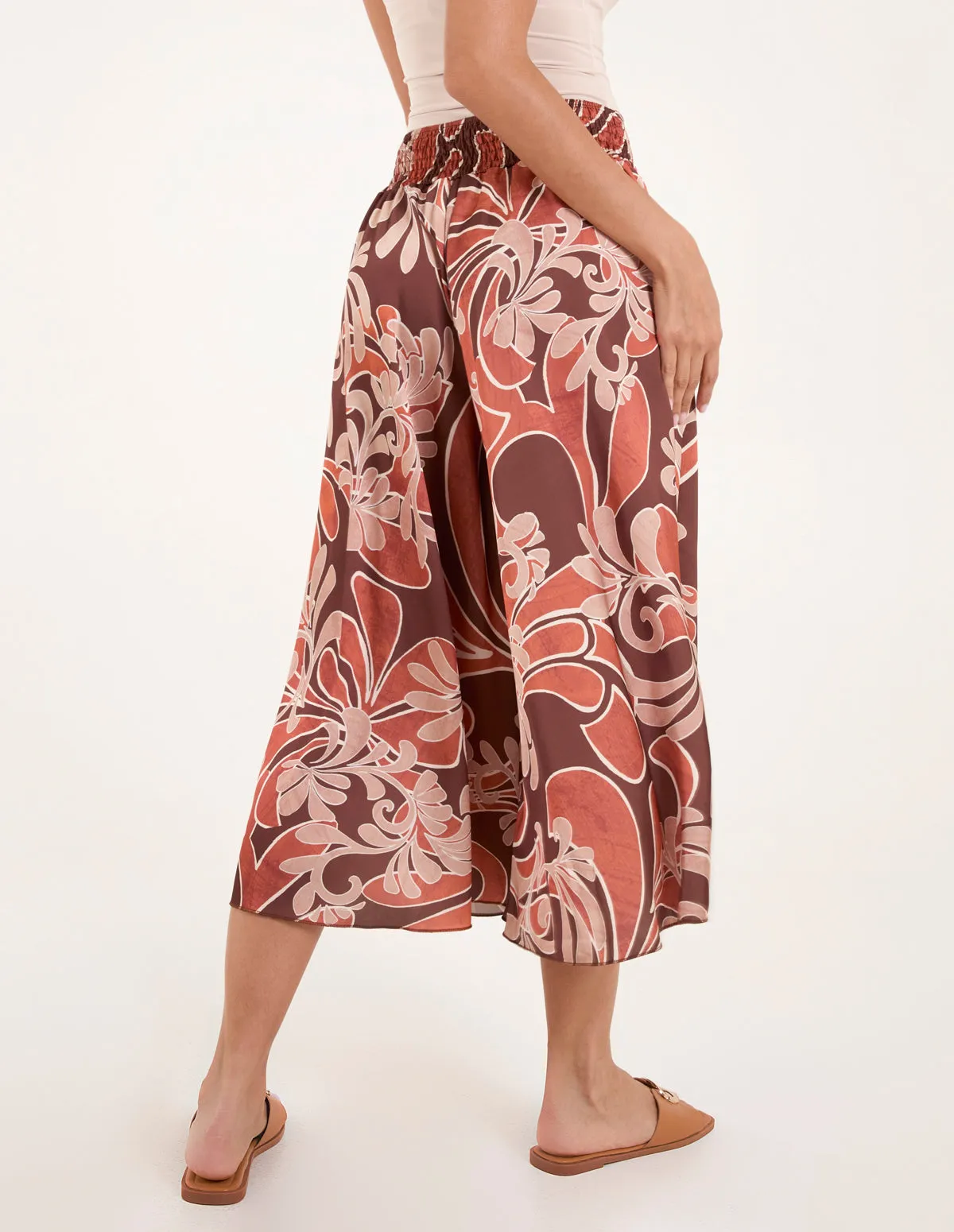 Paisley Printed Satin Wide Leg Culotte Trousers