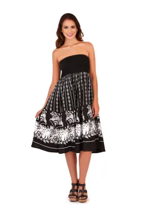 Pistachio Floral Print Bandeau Summer Sun Dress / Skirt D505 Black / Pink