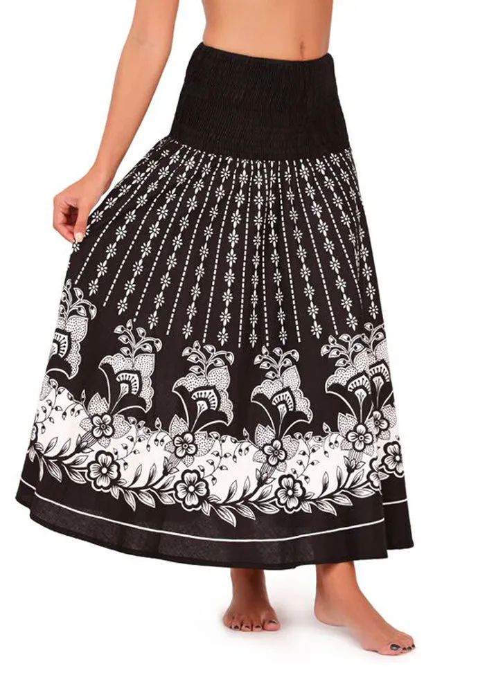 Pistachio Floral Print Bandeau Summer Sun Dress / Skirt D505 Black / Pink