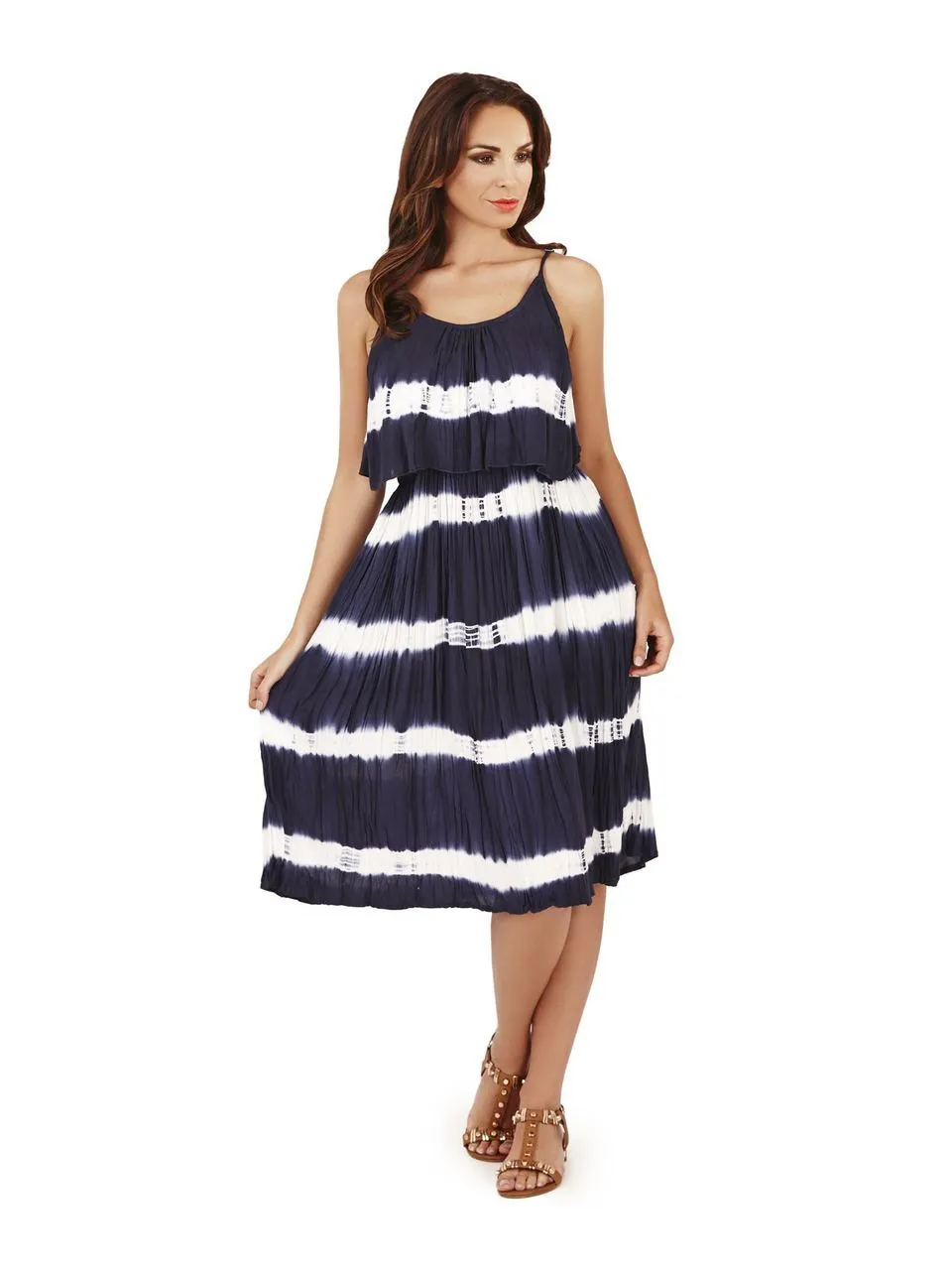 Pistachio Tie Dye Strappy Knee Length Summer Dress D608