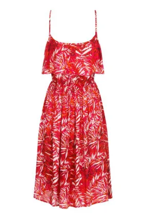 Pistachio Tropical Leaf Print Floaty Strappy Summer Sun Dress D520 Pink / Purple