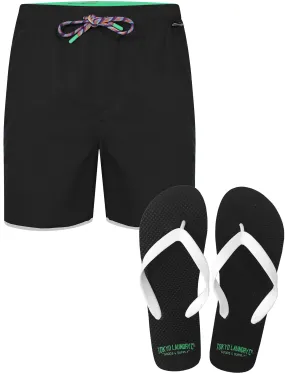 Portola Swim Shorts with Free Matching Flip Flops in Black - Tokyo Laundry