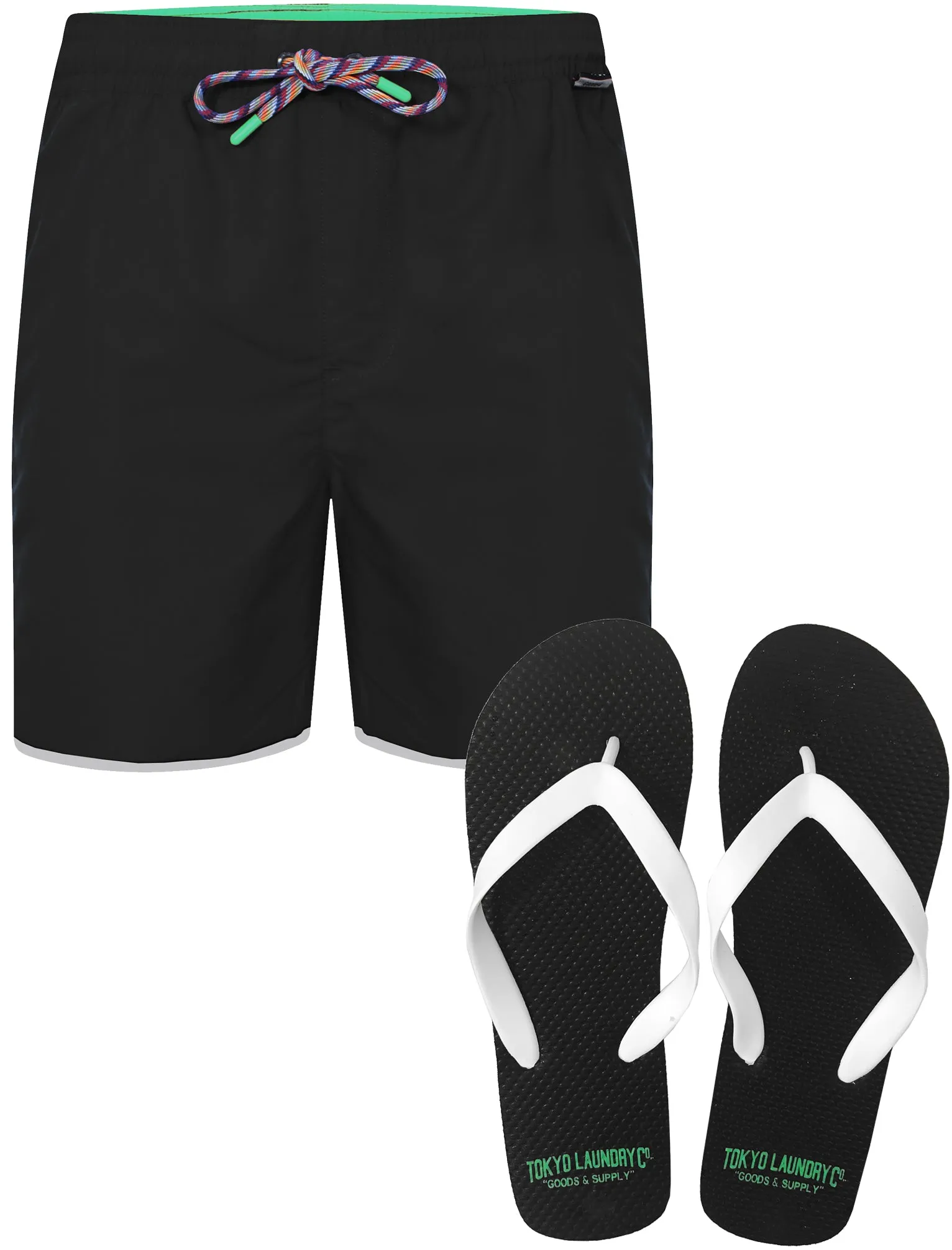 Portola Swim Shorts with Free Matching Flip Flops in Black - Tokyo Laundry