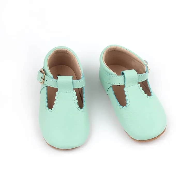 Riley T-Straps - Mint Scalloped
