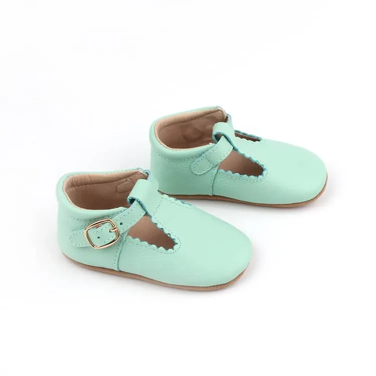 Riley T-Straps - Mint Scalloped
