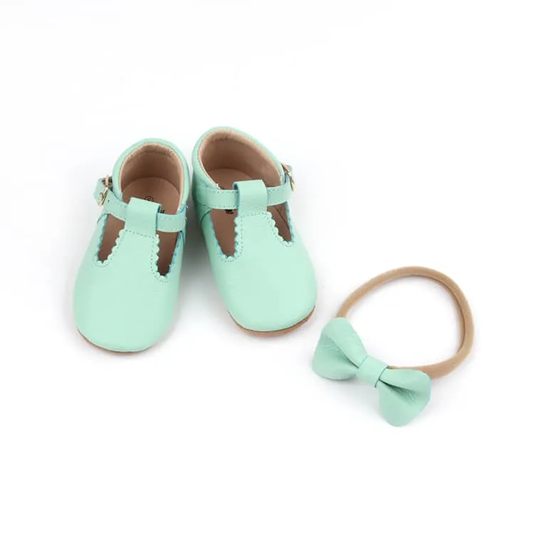 Riley T-Straps - Mint Scalloped