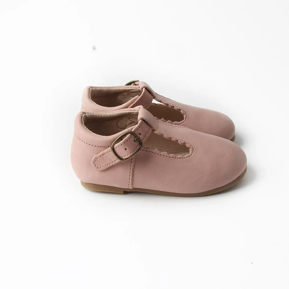 Riley T-Straps -  Oil Waxed - Mauve Scalloped