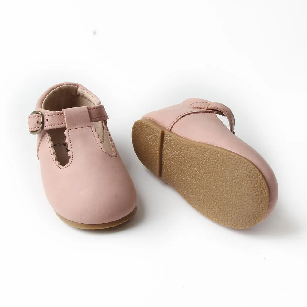 Riley T-Straps -  Oil Waxed - Mauve Scalloped