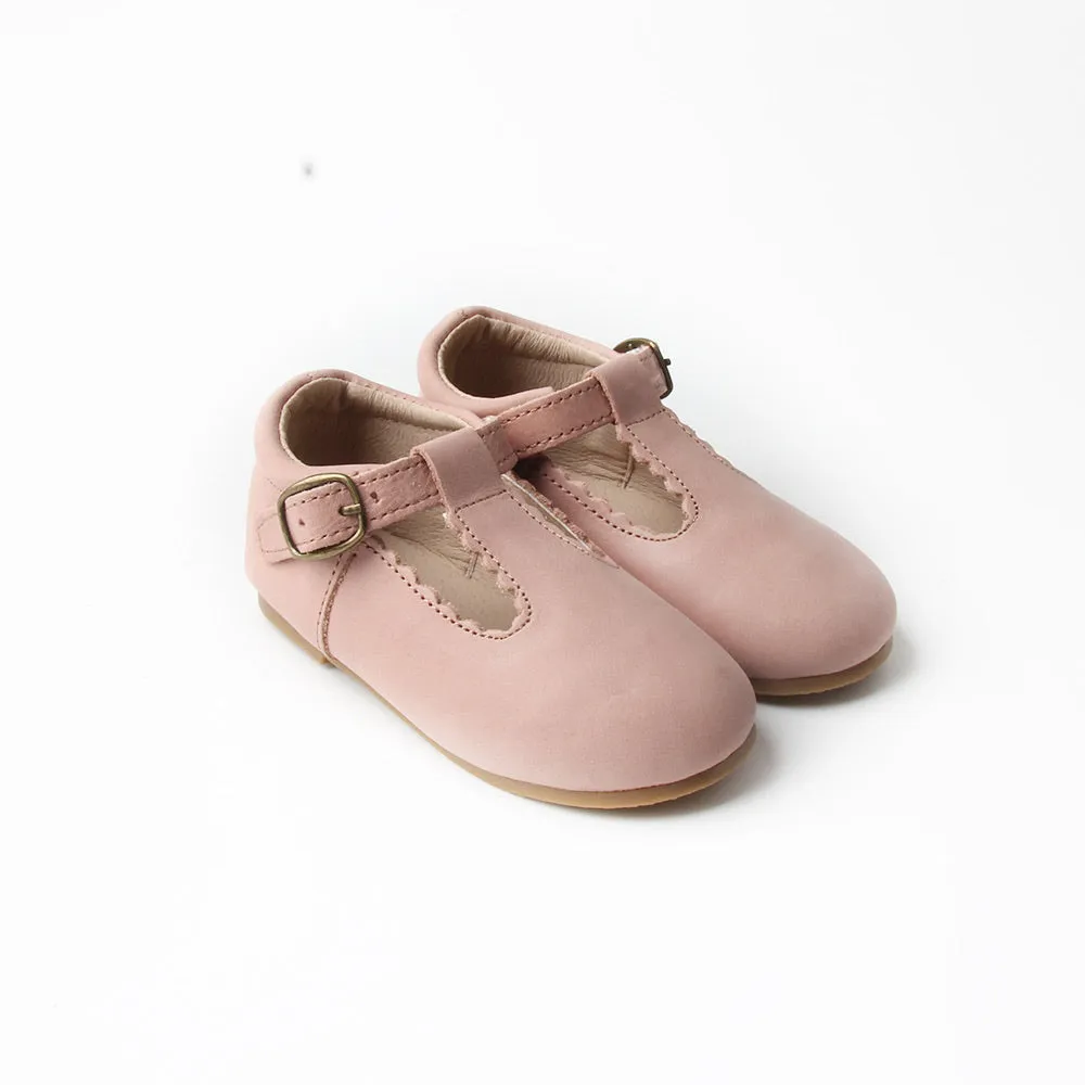 Riley T-Straps -  Oil Waxed - Mauve Scalloped