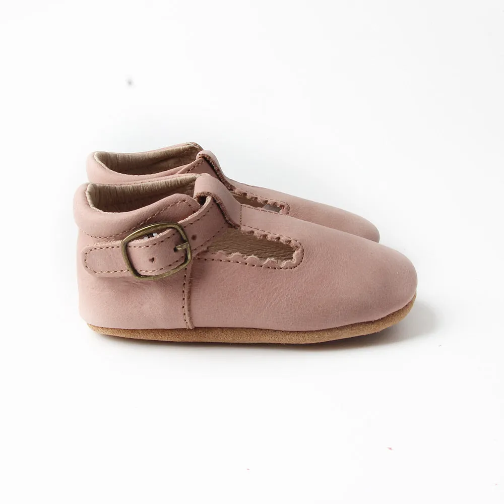 Riley T-Straps -  Oil Waxed - Mauve Scalloped
