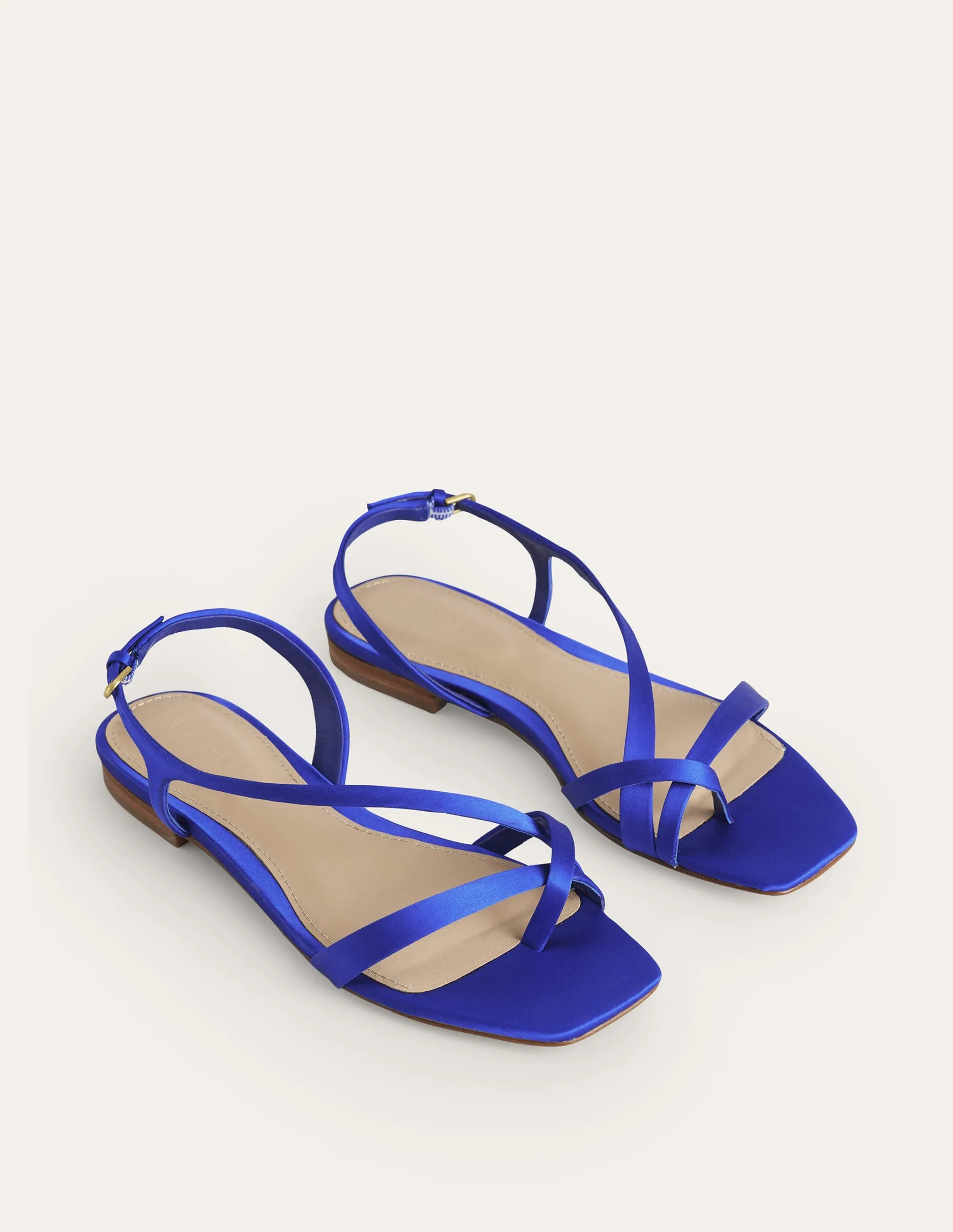 Satin Toe Loop Flat Sandals-Bright Blue Satin