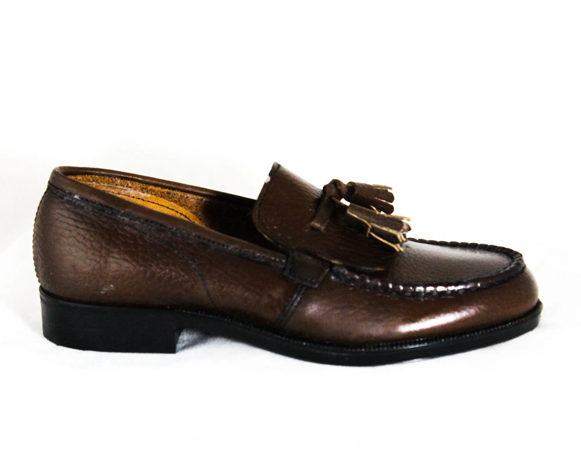 Size 2 Boys Loafers - Authentic 1960s Brown Leather Shoes with Tassels & Fringe - Child Size Boy's 2D - NOS Poll Parrot Deadstock NIB
