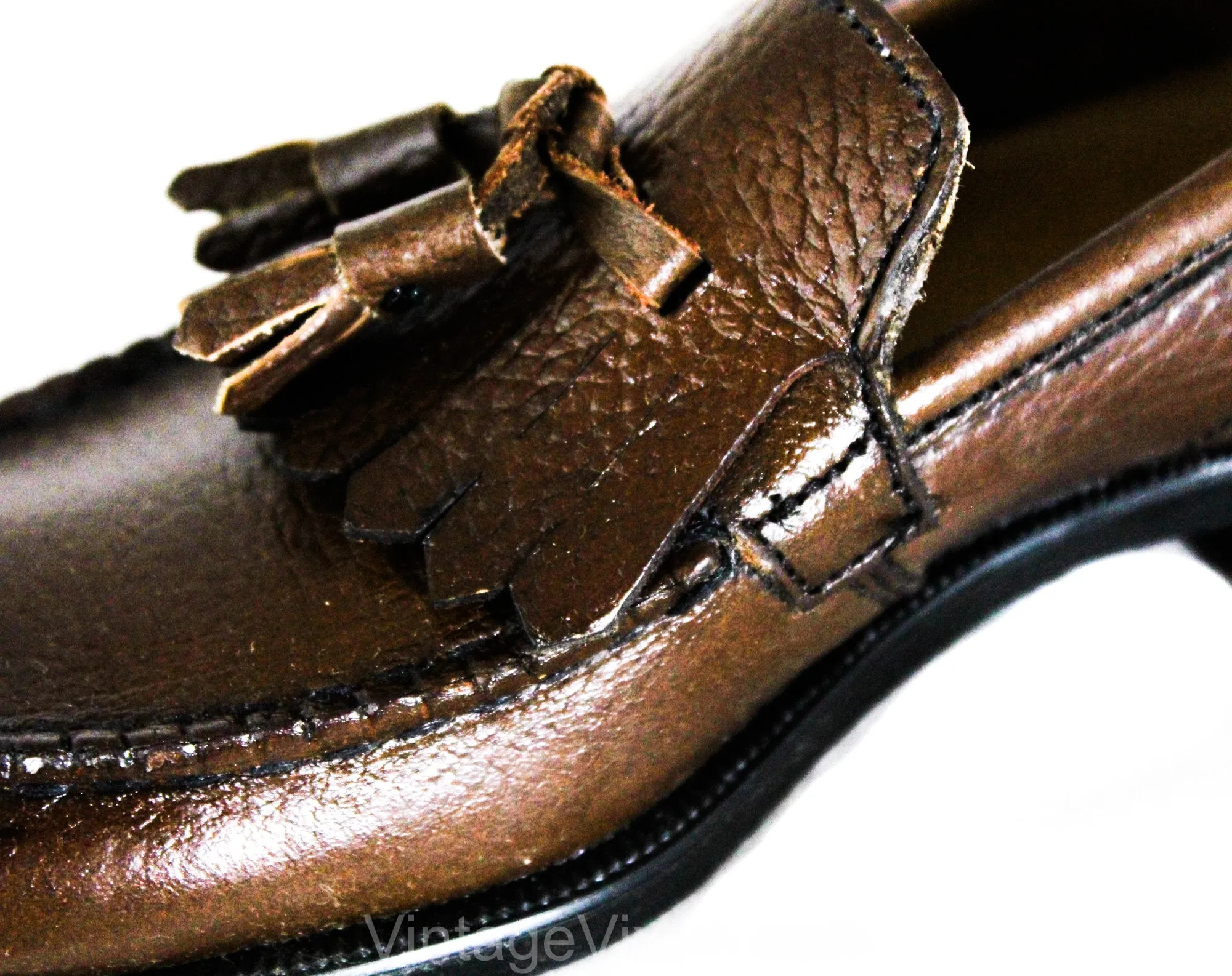 Size 2 Boys Loafers - Authentic 1960s Brown Leather Shoes with Tassels & Fringe - Child Size Boy's 2D - NOS Poll Parrot Deadstock NIB