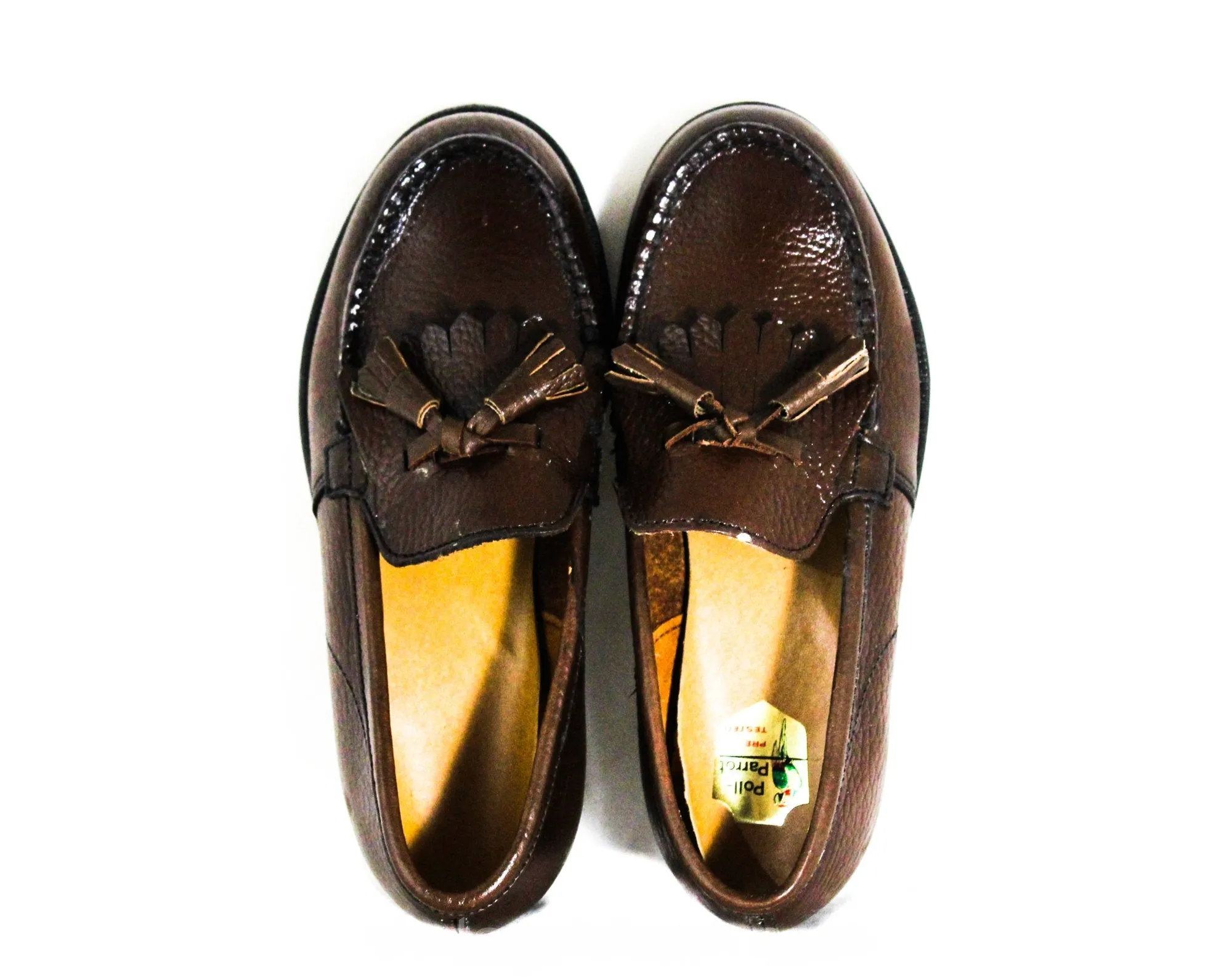 Size 2 Boys Loafers - Authentic 1960s Brown Leather Shoes with Tassels & Fringe - Child Size Boy's 2D - NOS Poll Parrot Deadstock NIB