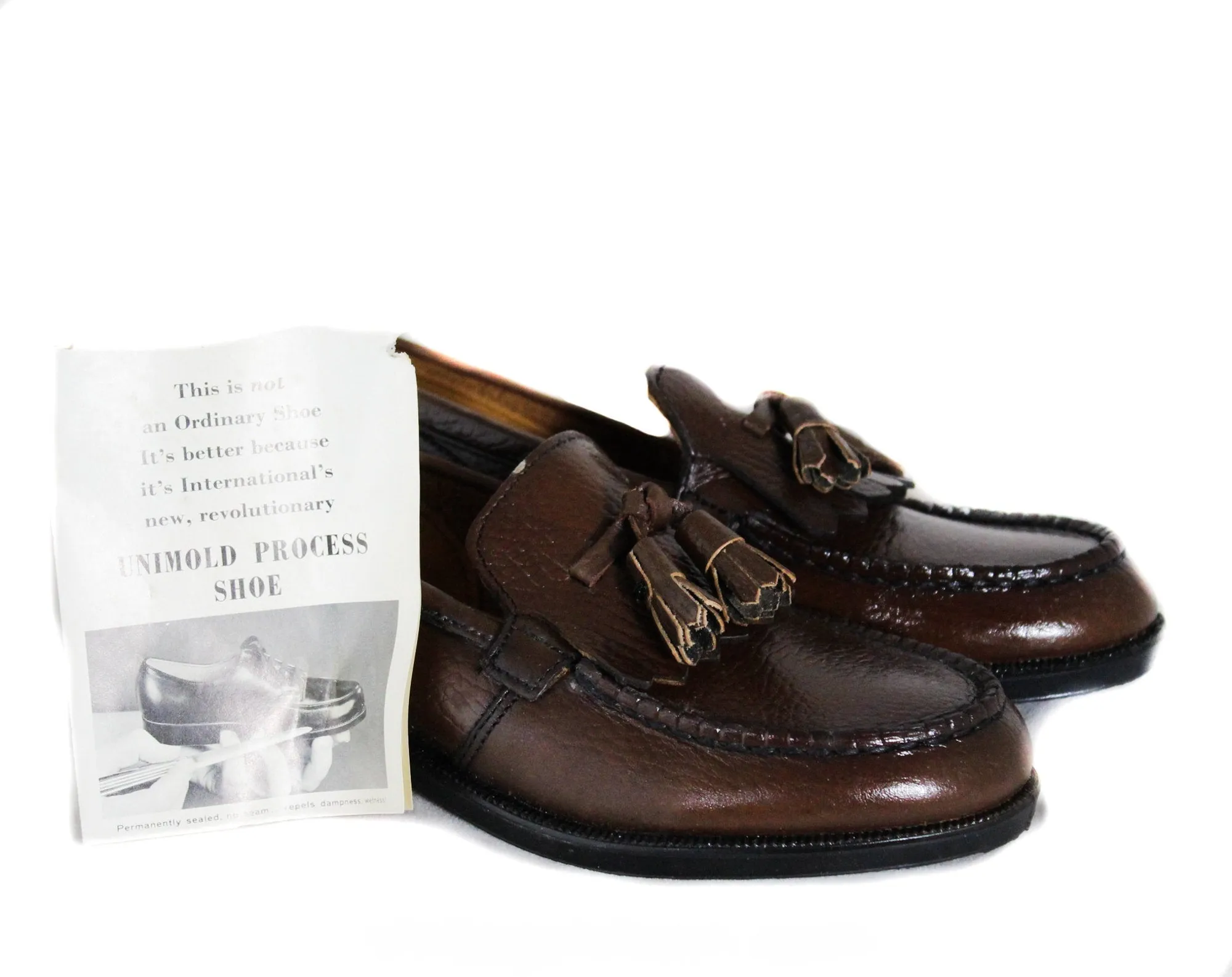 Size 2 Boys Loafers - Authentic 1960s Brown Leather Shoes with Tassels & Fringe - Child Size Boy's 2D - NOS Poll Parrot Deadstock NIB