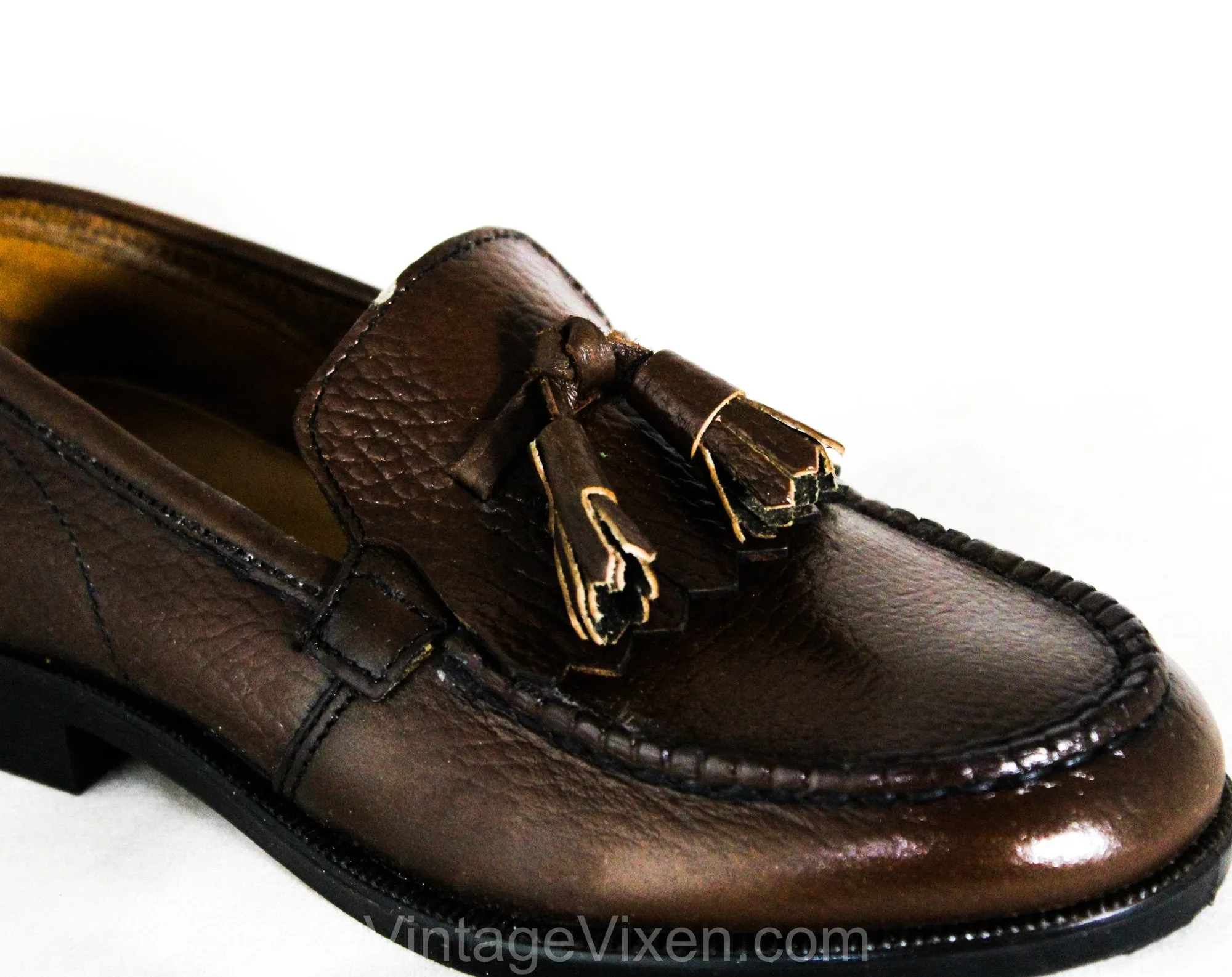 Size 2 Boys Loafers - Authentic 1960s Brown Leather Shoes with Tassels & Fringe - Child Size Boy's 2D - NOS Poll Parrot Deadstock NIB