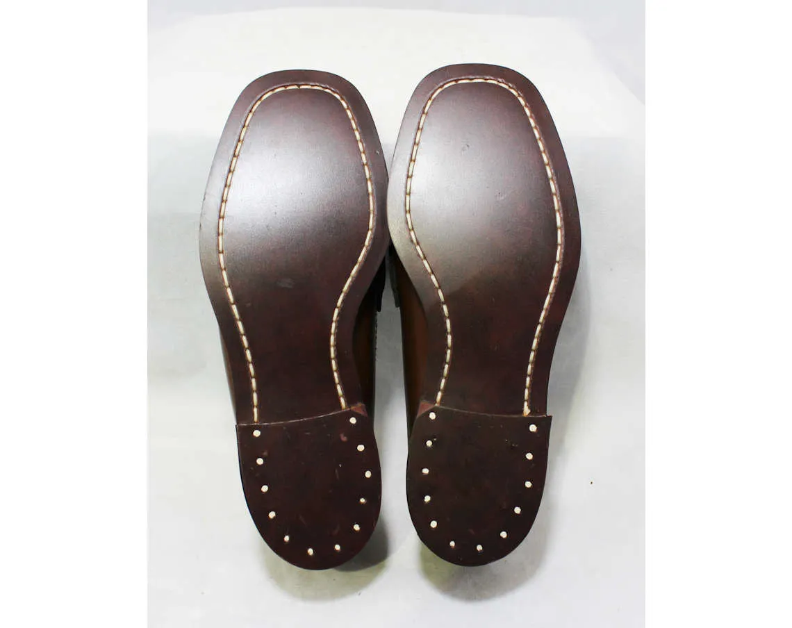 Size 4 Boys Shoes - Authentic 1950s 1960s Brown Leather Loafers - Child Size Boy's 4D - Slip On 60's Preppy Shoe - 60s Deadstock in Box NIB