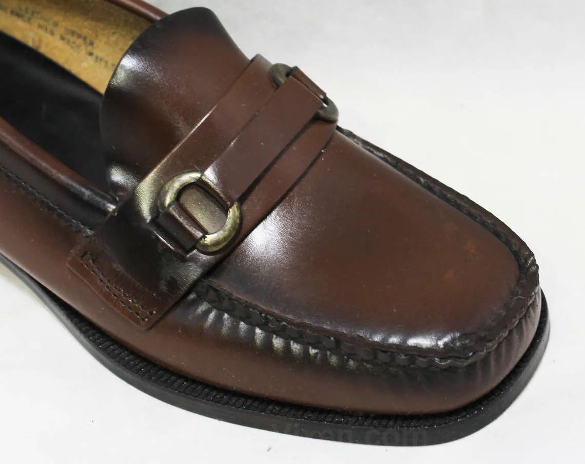 Size 4 Boys Shoes - Authentic 1950s 1960s Brown Leather Loafers - Child Size Boy's 4D - Slip On 60's Preppy Shoe - 60s Deadstock in Box NIB