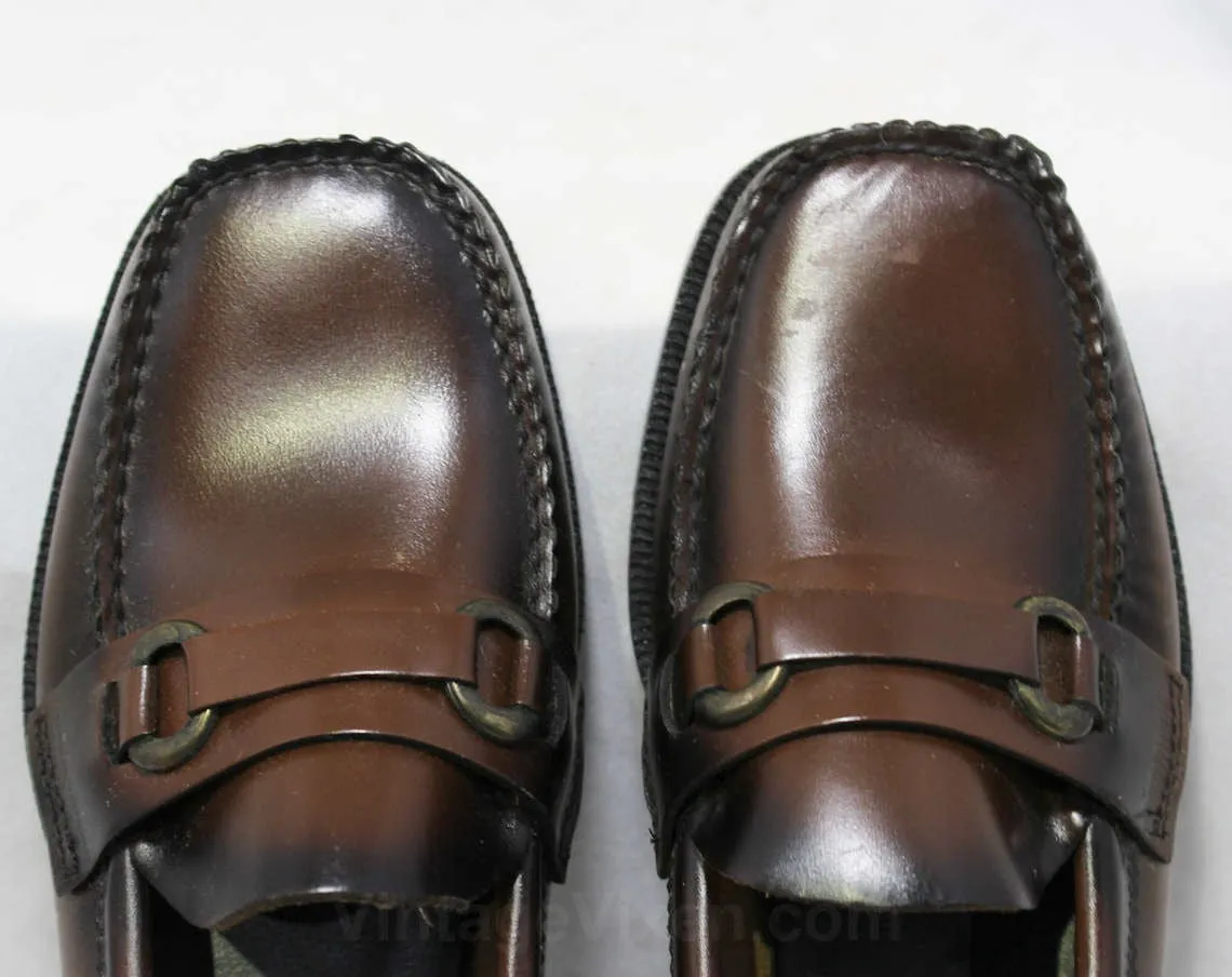 Size 4 Boys Shoes - Authentic 1950s 1960s Brown Leather Loafers - Child Size Boy's 4D - Slip On 60's Preppy Shoe - 60s Deadstock in Box NIB