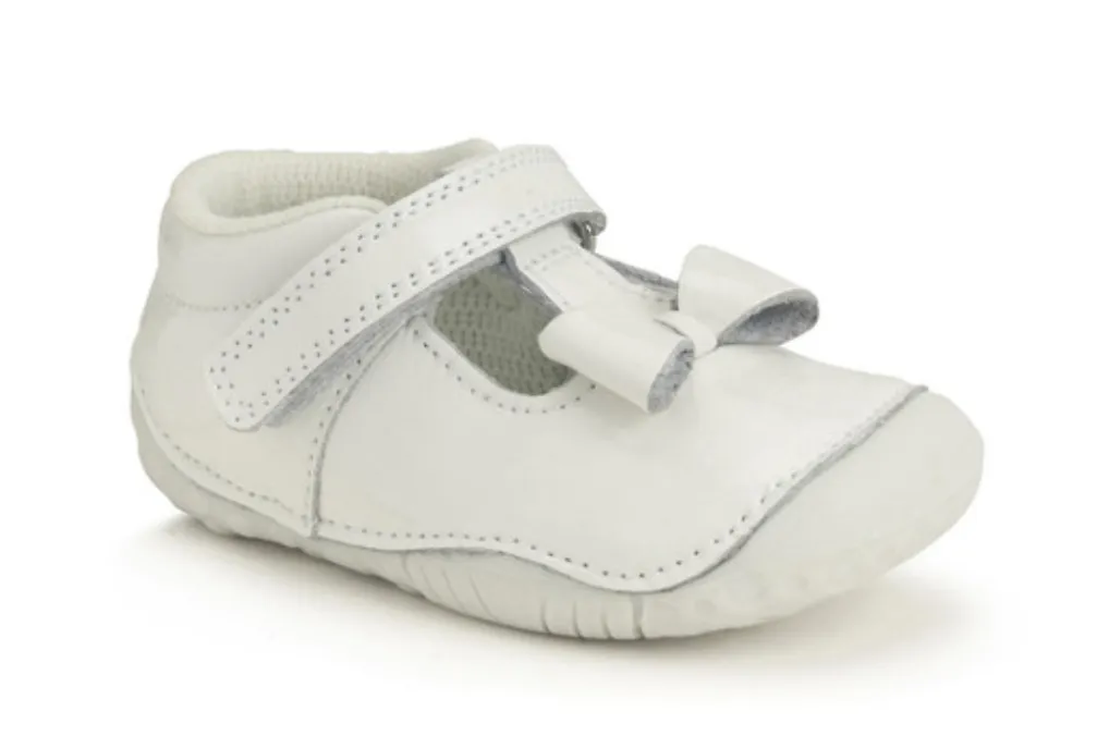 Start-rite Wiggle Baby Girls Velcro White Patent Bow Pre Walker Shoes