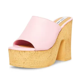 Steve Madden Mardi Heeled Sandal Pink Leather Open Toe Retro Platform Mules