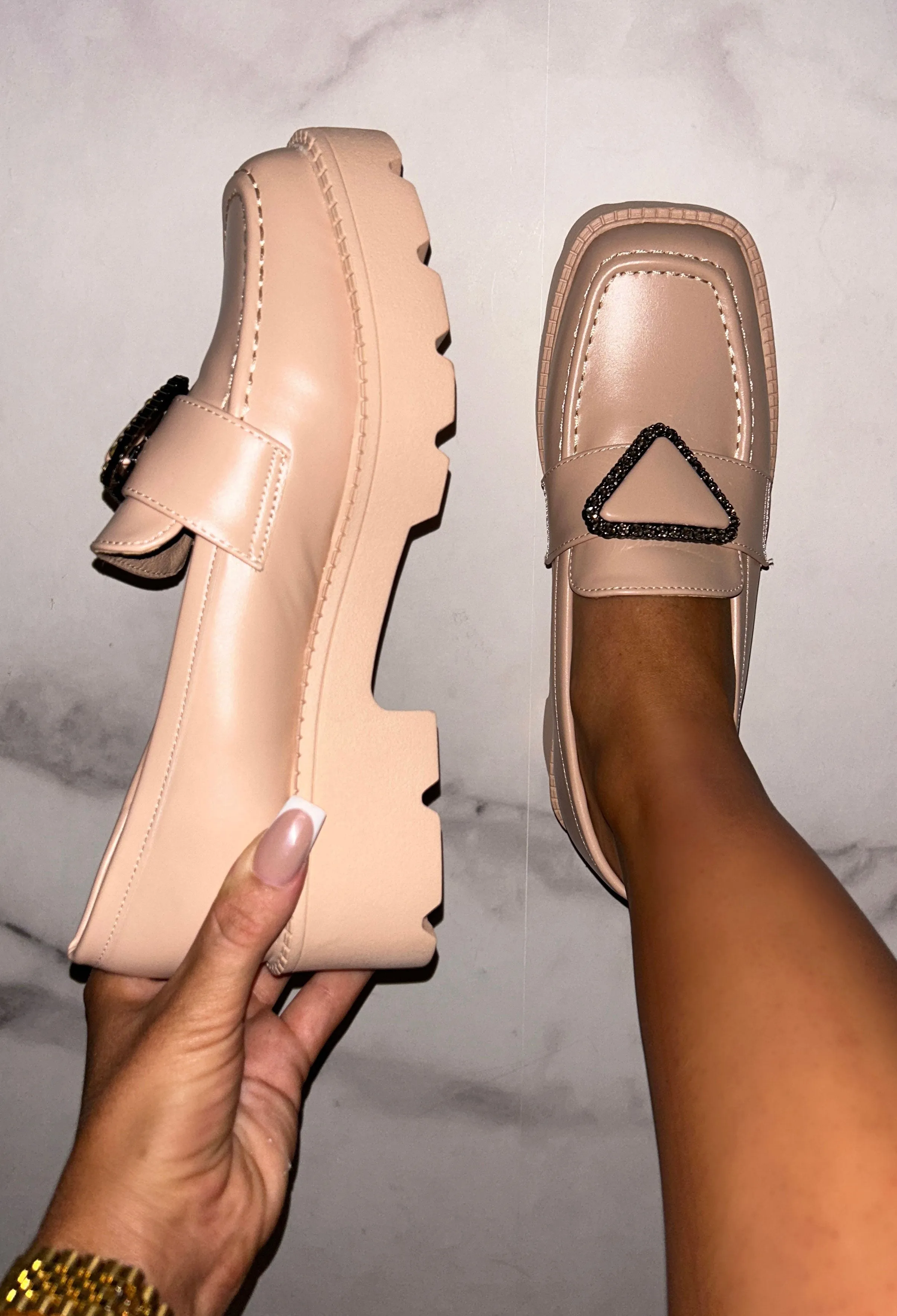 Trend Starter Nude Chunky Sole Diamante Loafer