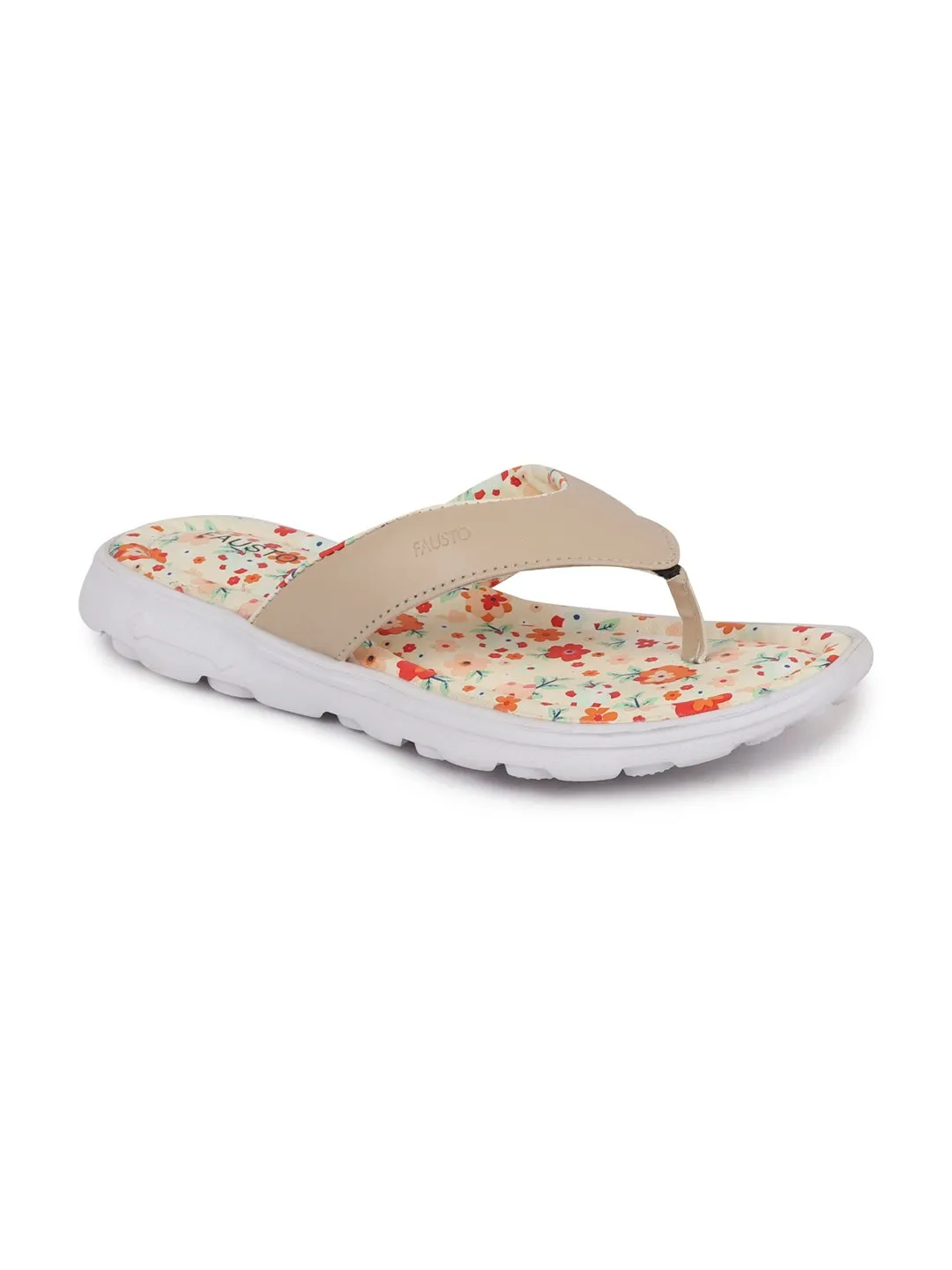 Women Beige Floral Slippers & Flip Flops