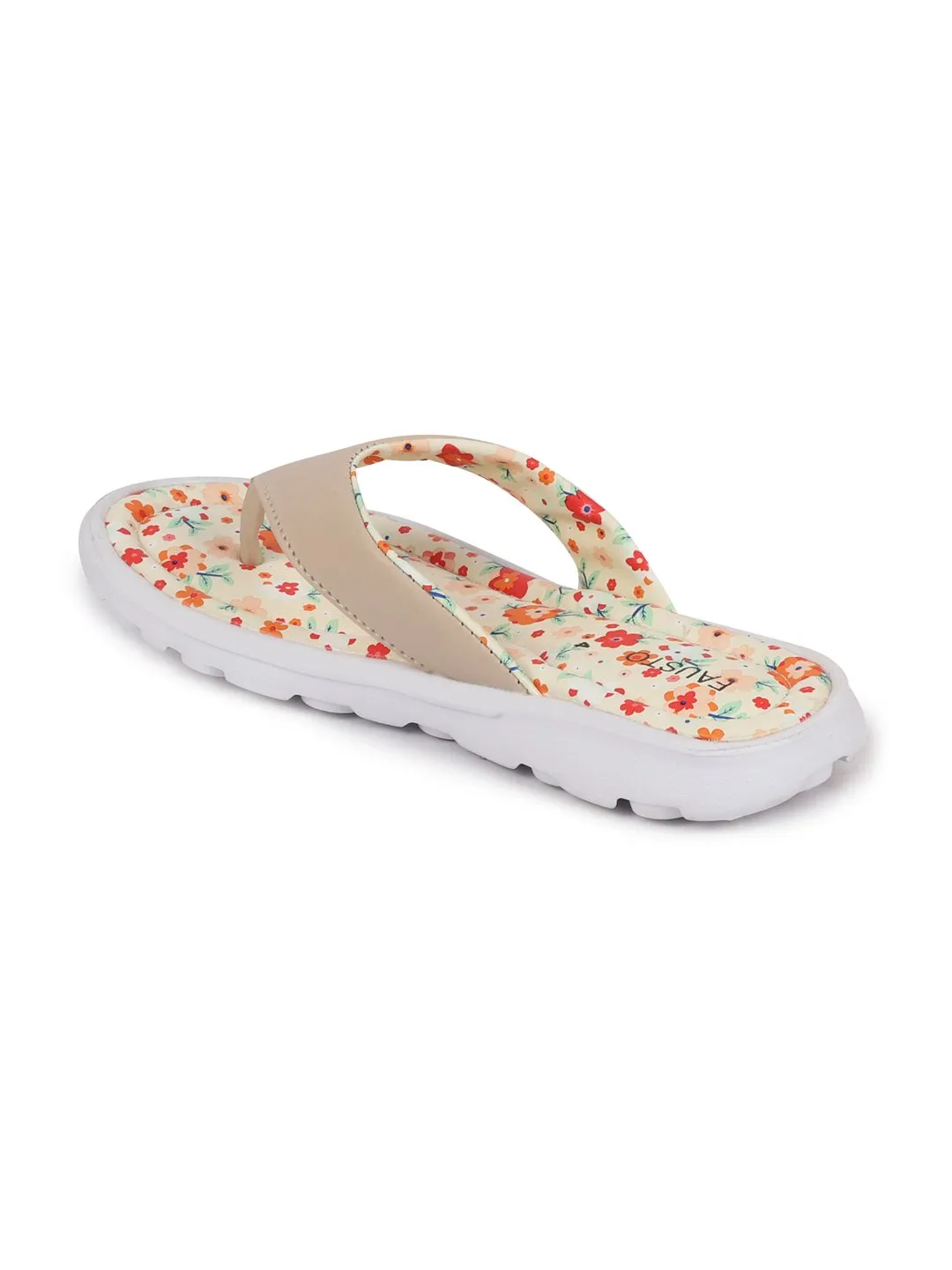 Women Beige Floral Slippers & Flip Flops