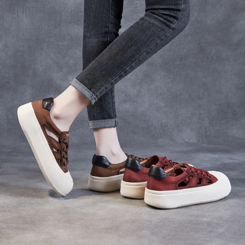 Women Fashion Summer Hollow Leather Casual Sandals