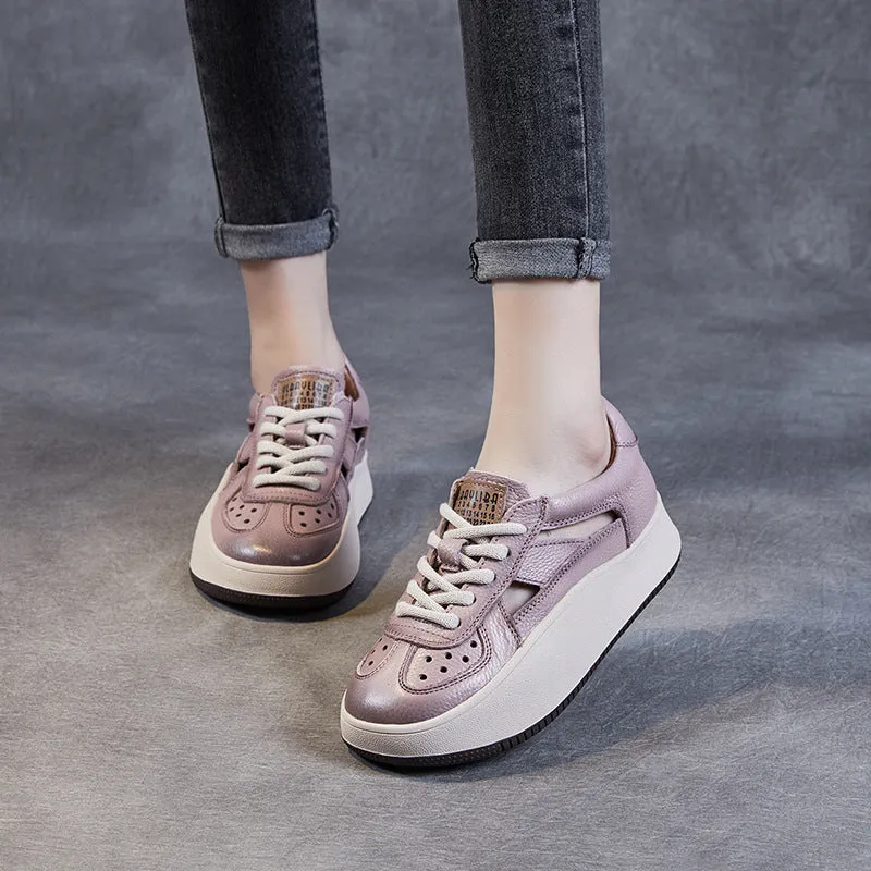 Women Hollow Leather Summer Casual Sandals Shoes