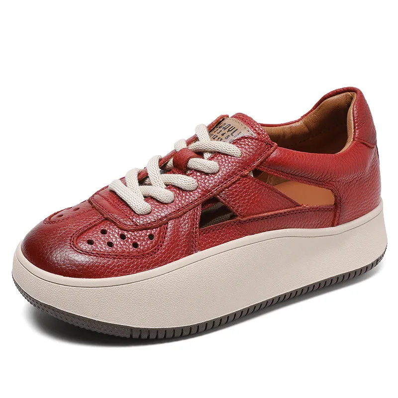 Women Hollow Leather Summer Casual Sandals Shoes