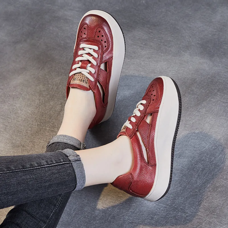 Women Hollow Leather Summer Casual Sandals Shoes