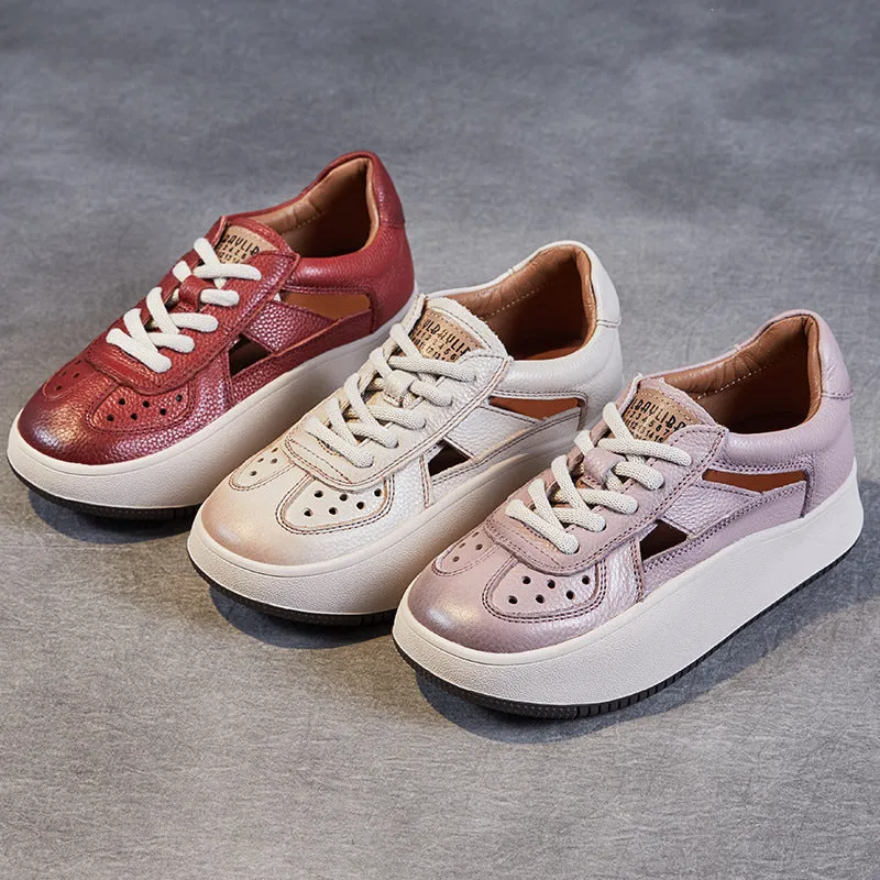 Women Hollow Leather Summer Casual Sandals Shoes