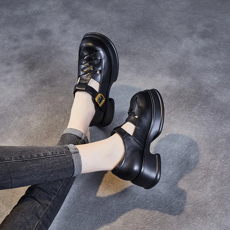 Women Hollow Plaited Leather Summer Casual Sandals