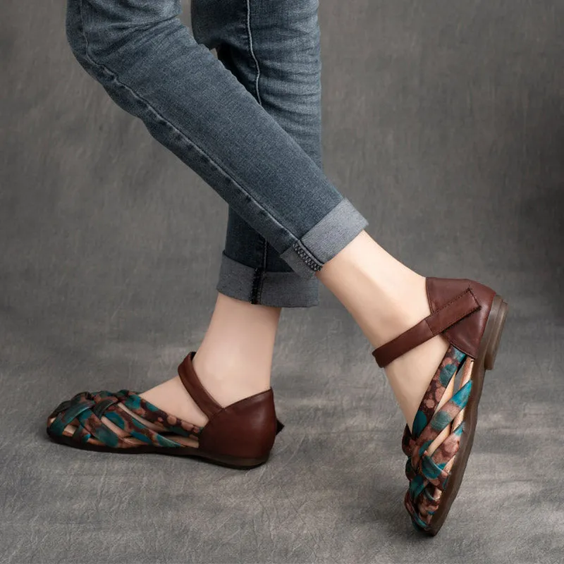 Women Retro Handmade Plaited Leather Sandals