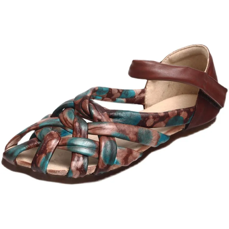 Women Retro Handmade Plaited Leather Sandals