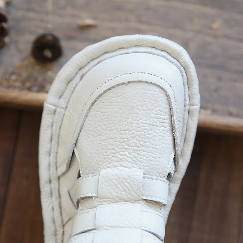 Women Retro Leather Hollow Round Head Sandals