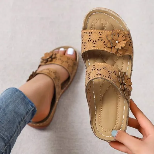 Women's Floral Cutout Vintage Wedge Slippers 24495741C