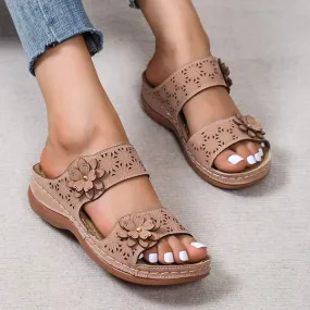 Women's Floral Cutout Vintage Wedge Slippers 24495741C