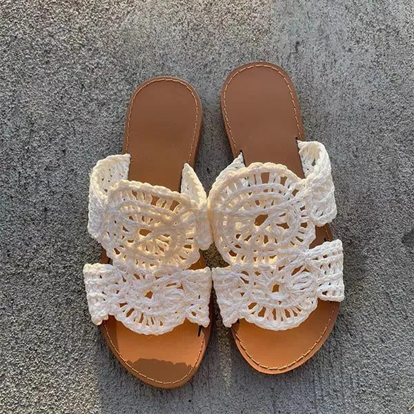 Women's Retro Braided Hollow Flat Slippers 12658636S