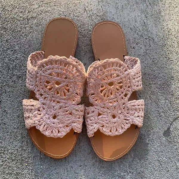 Women's Retro Braided Hollow Flat Slippers 12658636S