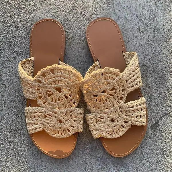 Women's Retro Braided Hollow Flat Slippers 12658636S