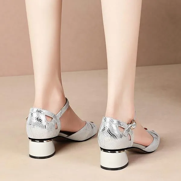 Women's Retro Fish Mouth Thick Heel Hollow Sandals 43971253S