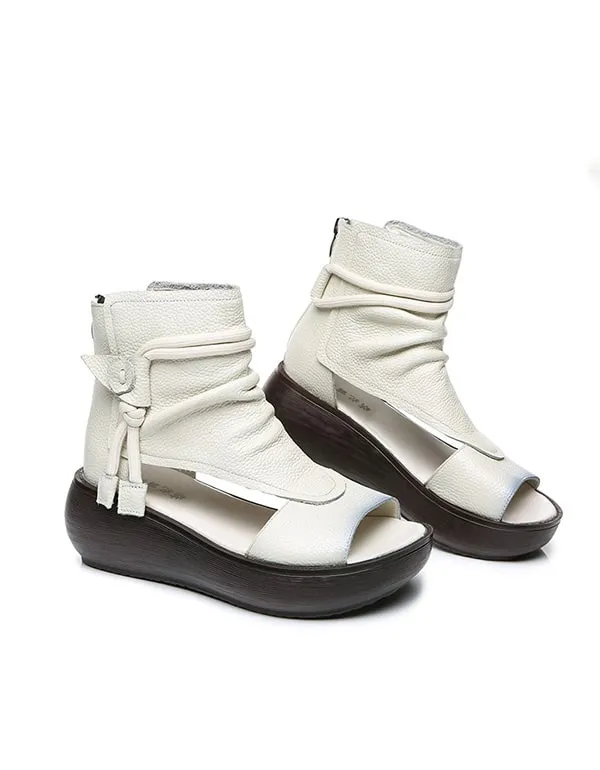 Women's Retro Handmade Leather Wedge Sandals