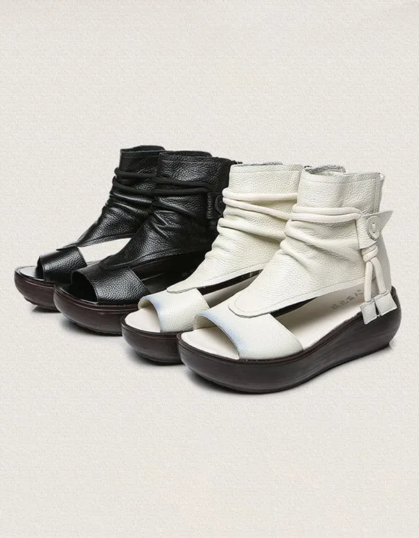 Women's Retro Handmade Leather Wedge Sandals