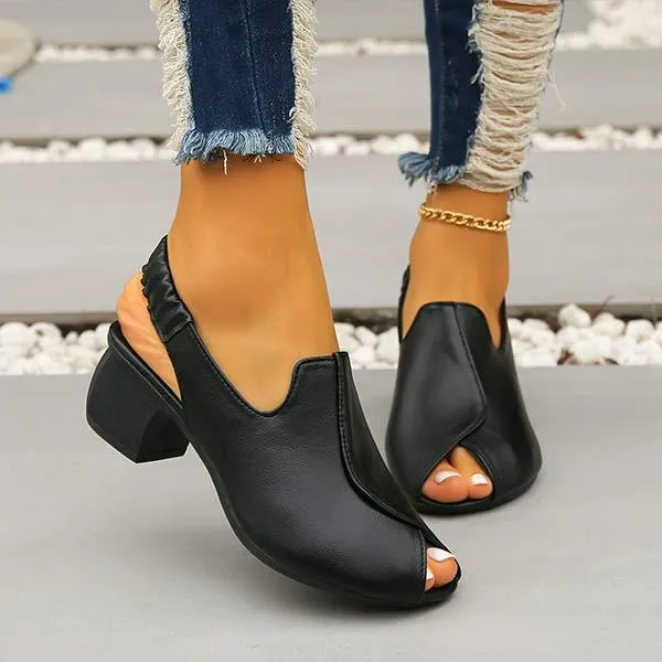 Women's Retro Thick Heel Fish Mouth Sandals 80626032C