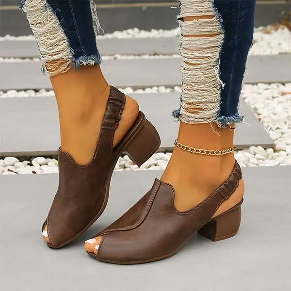 Women's Retro Thick Heel Fish Mouth Sandals 80626032C
